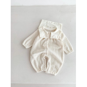 Back Neck Embroidered Onesies-Beige / 0 to 6 Months