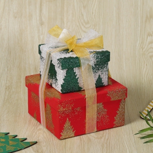 Glitter Tree S/2 Square Gift Box