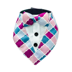 PawsIndia Colorful Pattern Tuxedo Bandana With Matching Bow For Pets-Small