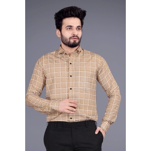 Beige Cotton Blend Checks Print Casual Shirt-L