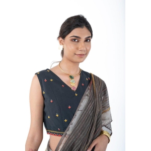 Shifrah Soof Embroidered Black Sleeveless Blouse