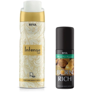 Riya Intense Gold & Born Rich Perfume Body Spray for Unisex 240 ml ( Pack of 2 )