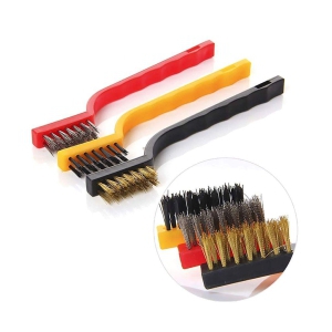 MANNAT Mini Plastic Gas Stove Cleaning Tool Kit Wire Brush Set Brass Nylon Stainless Steel Bristles Household Cleaning Brush for Gas Stove Burner Car Kitchen Tiles Tap Cleaning Tool(Set of 1)