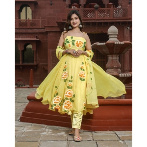 Sunny Organza Suit Yellow Hand Painted-34 (S)