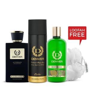 Denver Gift Pack Autograph Collection Ultra Noir |  Bodywash Purifying with Loofah | Hamilton Caliber 200ml