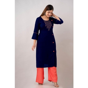 Kapadia - Navy Blue Straight Rayon Women''s Stitched Salwar Suit ( Pack of 1 ) - None