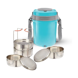 Milton Electron Stainless Steel Tiffin Box Set, 360ml/158mm, Set of 4, Blue