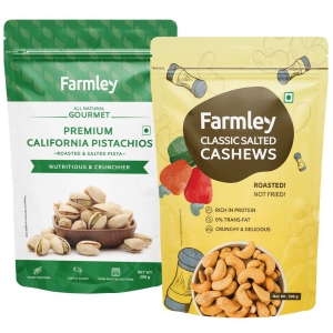 Farmley Premium Classic Salted Roasted Cashews | California Roasted Salted Pistachios | Combo Snacks 400g (2 x 200g) | Rich in Protein | Crunchy & Delicious