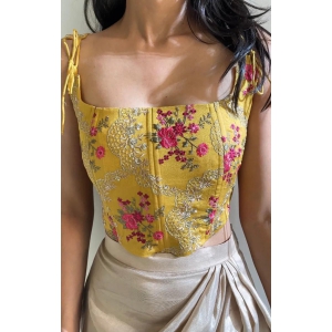 Marigold Embroidered Silk Chanderi Corset-XS