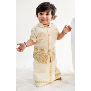 2 Pc Mundu Dhoti Shirt Set- Cream 6M