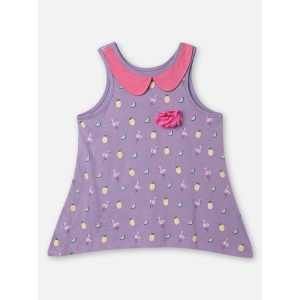 UrbanMark Junior Girls 100% Cotton Graphic Printed T-Shirt With All Over Print -Lavender - None
