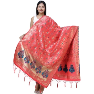 Bittersweet Brocade Dupatta from Gujarat with Birds and Geometric Motifs All-Over