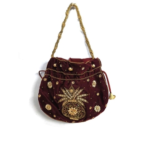 Handcraft Sequins Embroidery handwork Potli Bag for Girls & Women - Maroon