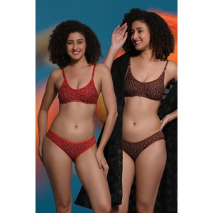 JOMFERRY Dotted print Cotton Non-Padded Bra and Panty Set of 2 pcs | Red, Manroon | for Womens-30