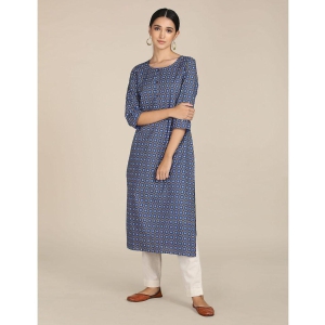 Karigari - Straight Cotton Blue Women's Kurti ( Pack of 1 ) - None