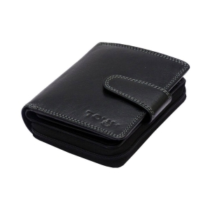 Tough Women Casual Black Genuine Leather Wallet - Regular Size (11 Card Slots) - Black