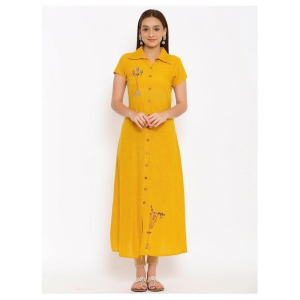 fabbibaprints-yellow-cotton-womens-flared-kurti-m