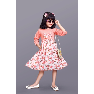 Kids Girls Knee Length Flower Multicolour Design Festive/Wedding Fit & Flare Dress-2 - 3 Year