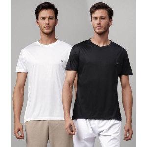 UrbanMark Polyester Regular Fit Solid Half Sleeves Mens T-Shirt - Black & White ( Pack of 2 ) - None