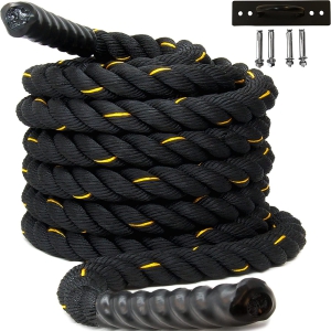 Leosportz Letsplay FG-Battle Polyester Battle Rope,30, 40, 50 ft (Black) (30ft)