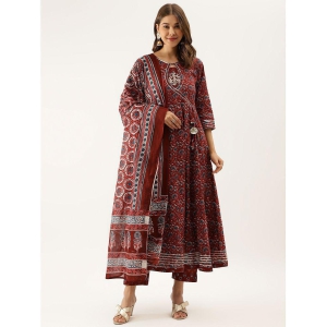 Divena Cotton Printed Kurti With Pants Womens Stitched Salwar Suit - Maroon ( Pack of 1 ) - None