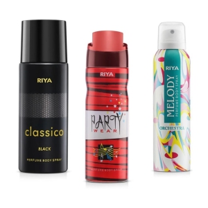 Riya Classico, Party Wear & Melody Deodorant Spray & Perfume For Unisex 450 ( Pack of 3 )