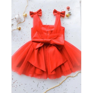 GETCHI Full Flair with Back Zip Bright Orange Frock for Baby Girl-5-6 Years