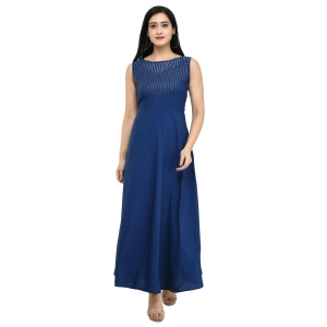 Oceanista Women''s Crepe Embellished Partywear Navy Blue Maxi Dress-S