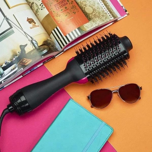 4 IN 1 One Step Hair Dryer and Volumizer, Hot Air Brush, Styling Brush Styler, Negative Ion Hair Straightener Curler Brush for All Hairstyle-Black