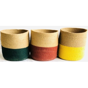 Jute Basket | Colored Bottom | Round | 12 inch | Green, Yellow, Orange | Set of 3