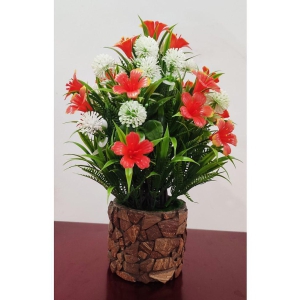 BAARIG - Red Iris Artificial Flowers With Pot ( Pack of 1 )