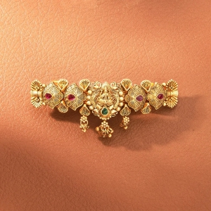 Antique South Indian Hair Clip With Matte Gold Plating-RUBYGREEN