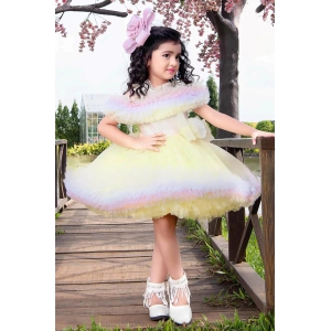 Cutedoll Yellow Net Kids Princess Birthday Dress-0-6 Month