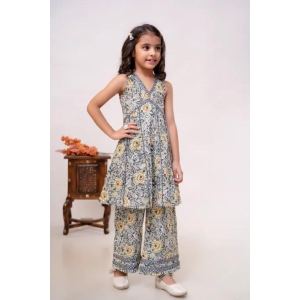 Olive Green Alia Cut V Neck Cotton Kurta with Palazzo-8-10 years