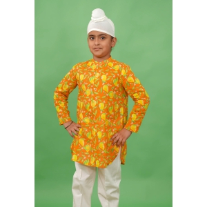 Boys Short Kurta Printed Mango - Orange 1Y