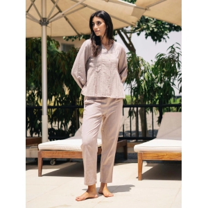 Women's Pure Cotton Beige Solid Print Night suits-X-Large