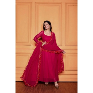 Raspberry Pink Sheer Back Anarkali with Dupatta-L