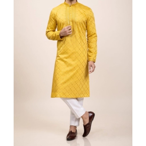 Yellow Sequin Embroidery Chikankari Kurta