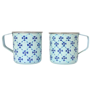 Stainless Steel Floral Print Mugs Set of 2