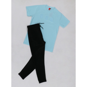 Men's Stylish Blue Half Sleeve Printed T-Shirt and Black Track Pant-L / XL