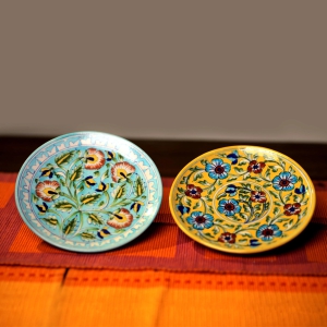 Handcrafted Blue Pottery Decorative Plates | Set of 2 Wall Hangings-