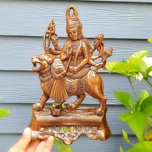 Durga Maa Wall Hanging Statue With Lion | Durga Maa Wall Art - for Home, Puja, Living Room & Office | Antique Wall Idol for Religious & Spiritual Decor  - Metal Wall Decor - 11 Inch