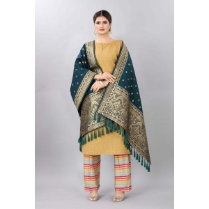 Dark Blue & Gold-Coloured Woven Design Jacquard Banarasi Dupatta