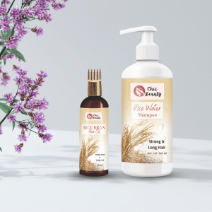 Chic Beauty Hair Care Combo for Long Hair (Rice Bran Hair oil 100ML + Rice Water Shampoo 300ml)