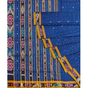 Blue Sambalpuri Handwoven Single Ikat Cotton Saree