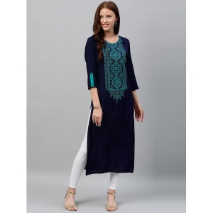 KIPEK - Blue Rayon Women's Straight Kurti ( Pack of 1 ) - None