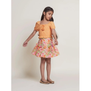 Kiara Puff Sleeves Cotton Girls Crop Top- Peach-6-7Y