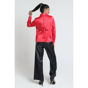 Intertwined Satin Shirt-Crimson Red / S