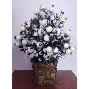 BAARIG - White Cherry Blossom Artificial Flowers With Pot ( Pack of 1 )