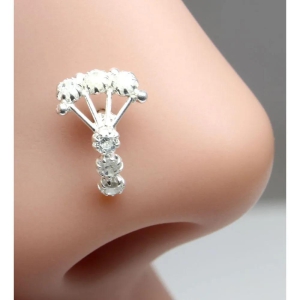 Ethnic Indian 925 Sterling Silver White CZ Indian Nose ring Push Pin